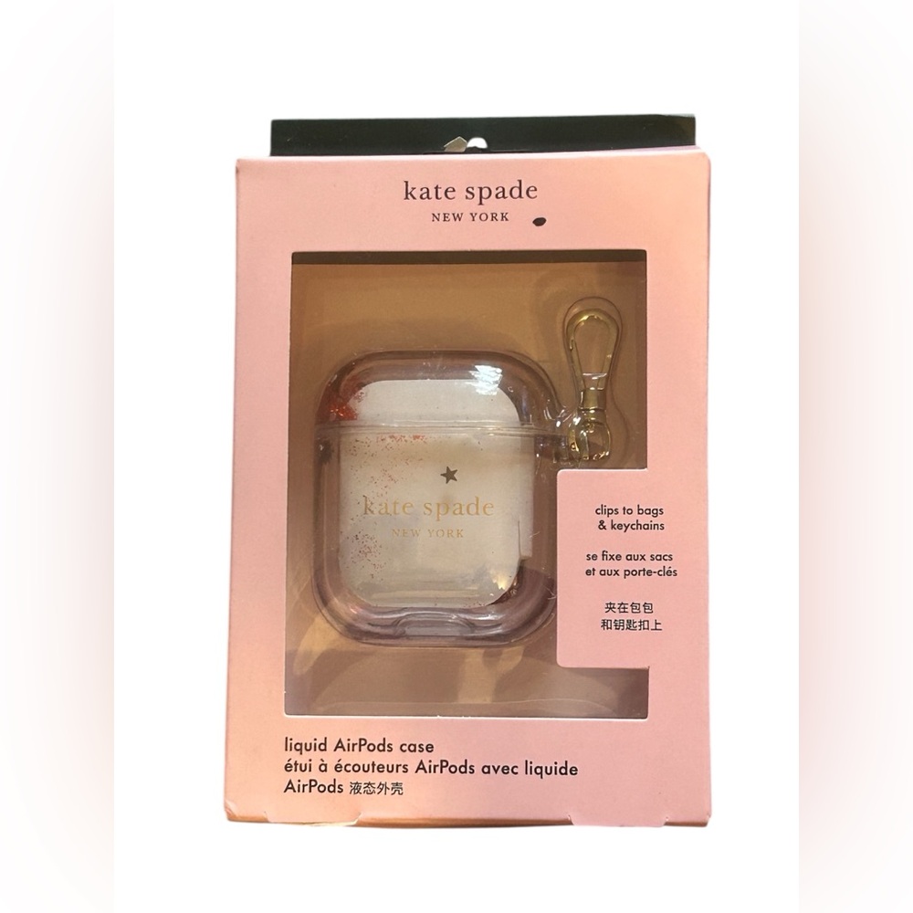 Kate Spade New York Pink Liquid AirPods Case with Gold Clip NWT